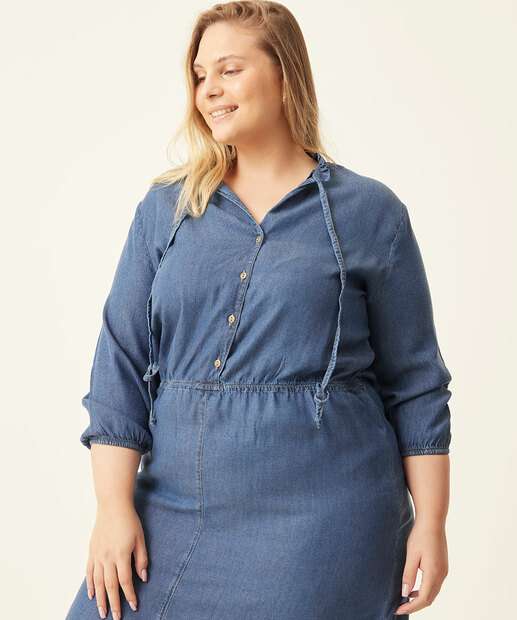 Vestido Plus Size Feminino Midi Liocel Manga 3/4 Cambos