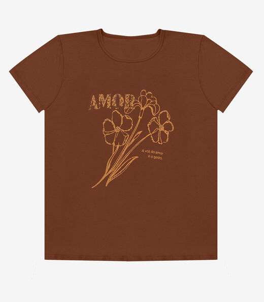 Blusa Feminina Manga Curta Estampada Select Marrom
