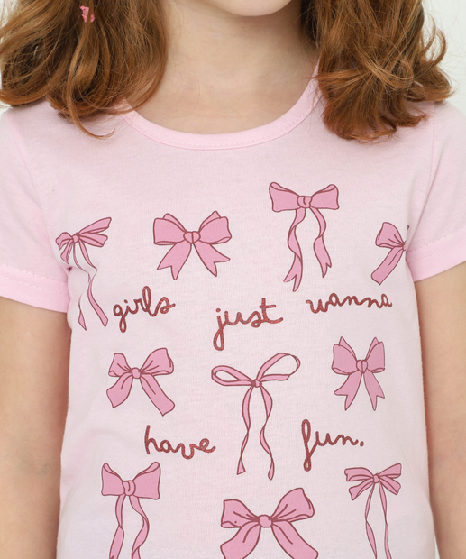 Blusa Infantil Estampa Laços Marisa Tam 4 a 10 Rosa