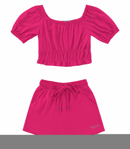 Conjunto Juvenil Feminino Blusa Com Shorts Minty Rosa