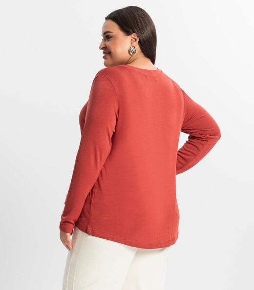 Blusa Manga Longa Visco Tricot Secret Glam Marrom