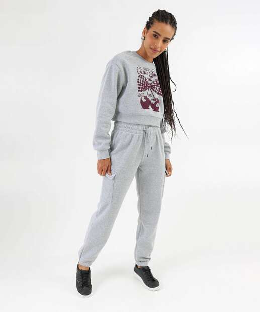 Image_Calça Moletom Feminina Jogger Cargo Marisa Cinza