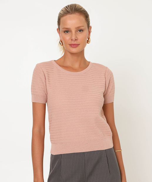 Image_Blusa Feminina Tricô Manga Curta Marisa Rosa
