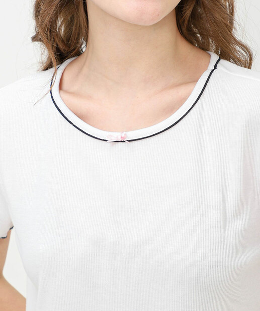 Pijama Feminino Estampado Manga Curta Marisa Off White