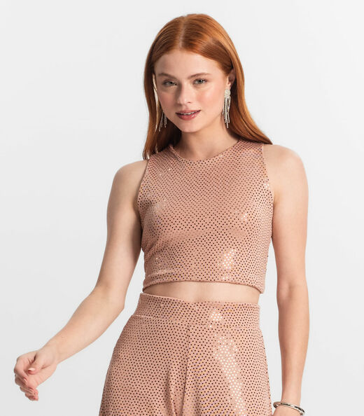 Cropped Juvenil Feminino Em Lantejoula Minty Unica