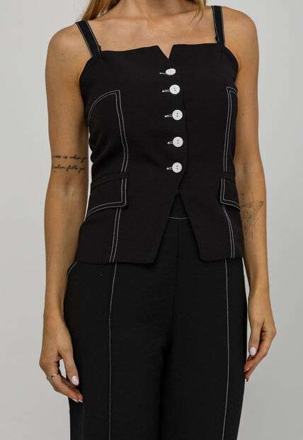 Blusa De Alfaiataria De Alças Com Botões Preto Salvatore