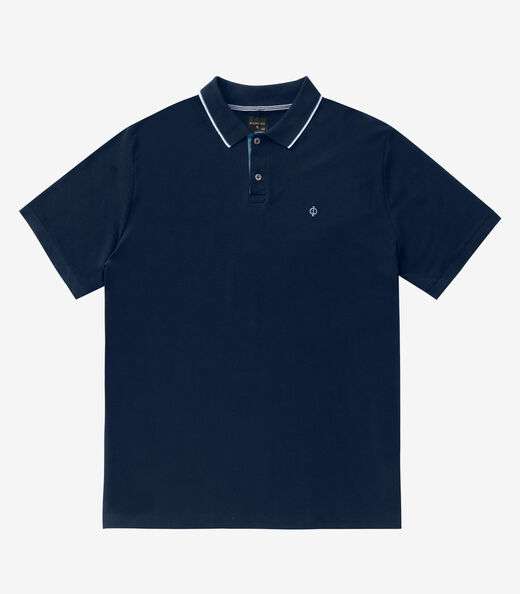 Polo Masculina Plus Size Pique Diametro Azul