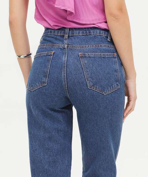 Calça Jeans Wide Leg Bolsos Feminina 