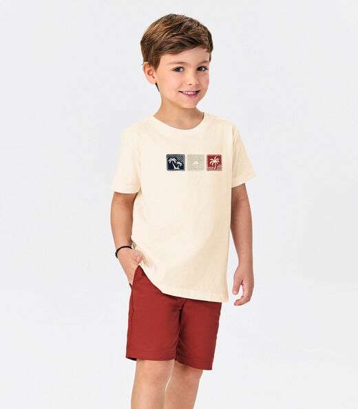 Conjunto Infantil Camiseta Com Bermuda Trick Nick Bege
