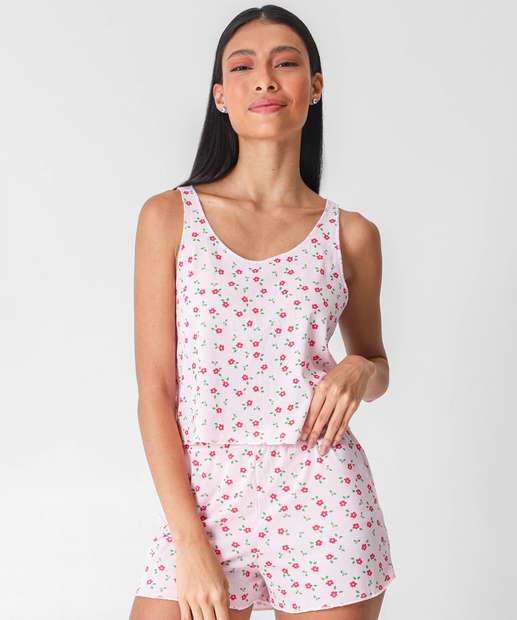 Image_Pijama Feminino Canelado Flores Sem Manga Rosa Marisa