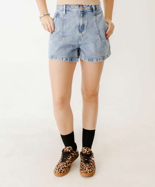 Short Jeans Feminino Bolsos Marisa Azul