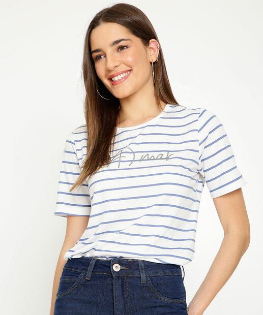 Blusa Feminina Listrada Manga Curta Marisa