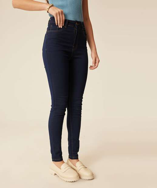 Calça Jeans Cigarrete Feminina Cintura Alta Bolsos