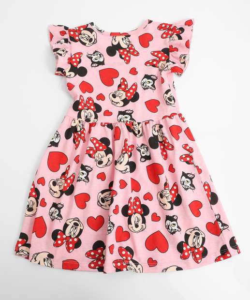 Vestido Infantil Estampa Minnie Disney Tam 1 a 3 Rosa