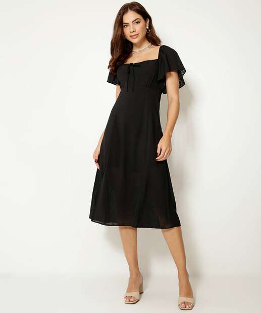 Vestido Midi Feminino Chiffon Manga Curta Marisa