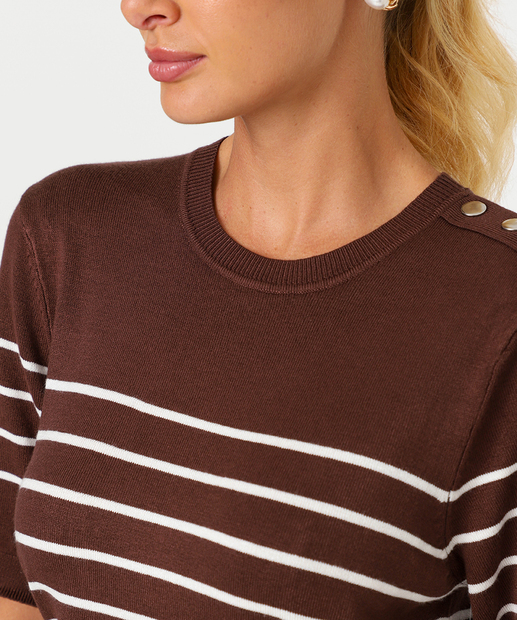 Blusa Feminina Tricô Botões Marisa Marrom