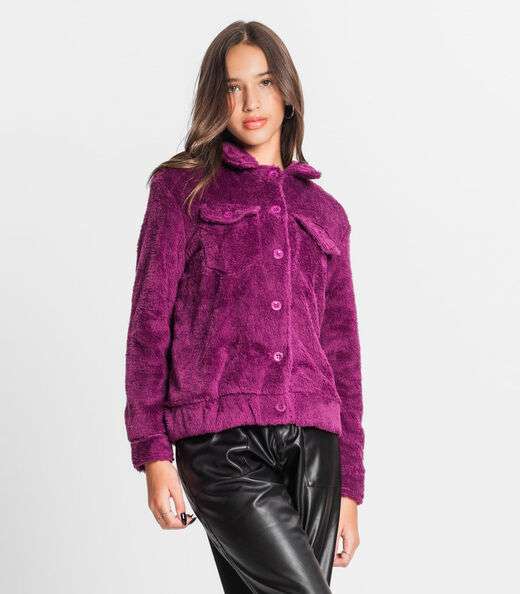 Jaqueta Juvenil Feminina Com Pelo Minty Roxo