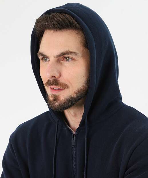 Casaco Masculino Moletom Fitness Capuz Marisa Azul