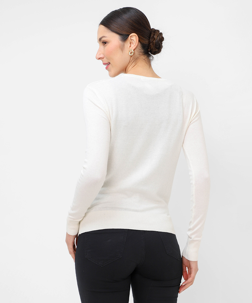 Cardigan Feminino Botões Pérolas Sintéticas Marisa Off White