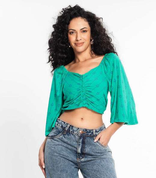 Image_Blusa Cropped Feminina Estampada Rovitex Verde