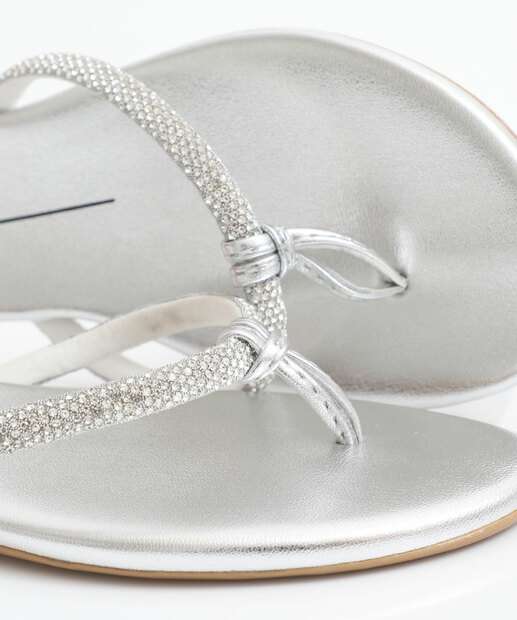 Rasteirinha Feminina Tiras Strass Moleca Prateado