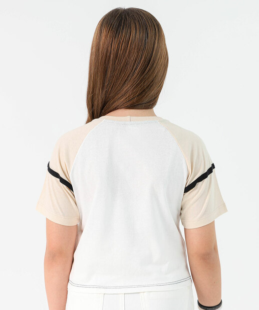 Camiseta Juvenil Feminina Stitch Bege Tam 10 a 16