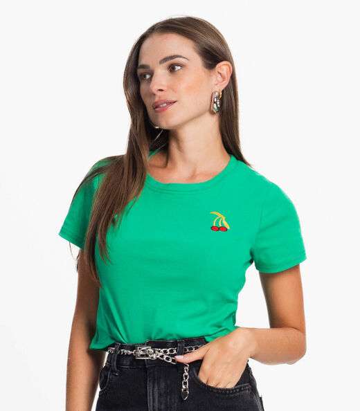 Blusa Feminina Com Bordado Cherry Loverly Verde