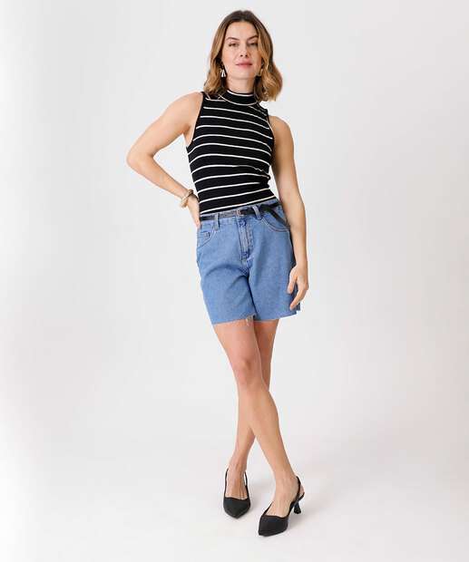 Blusa Feminina Listrada Gola Alta Sem Manga Marisa