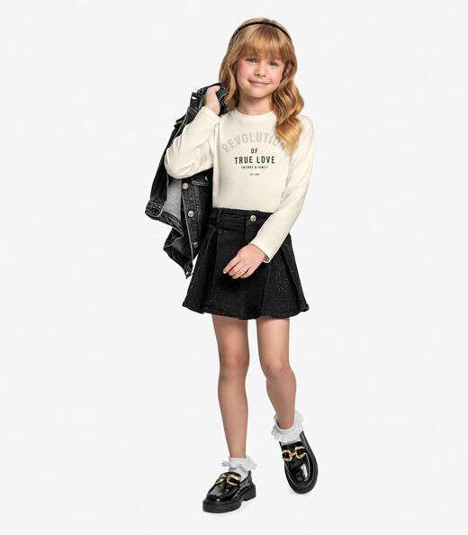 Conjunto Blusa com Shorts Saia Jeans Trick Nick Bege