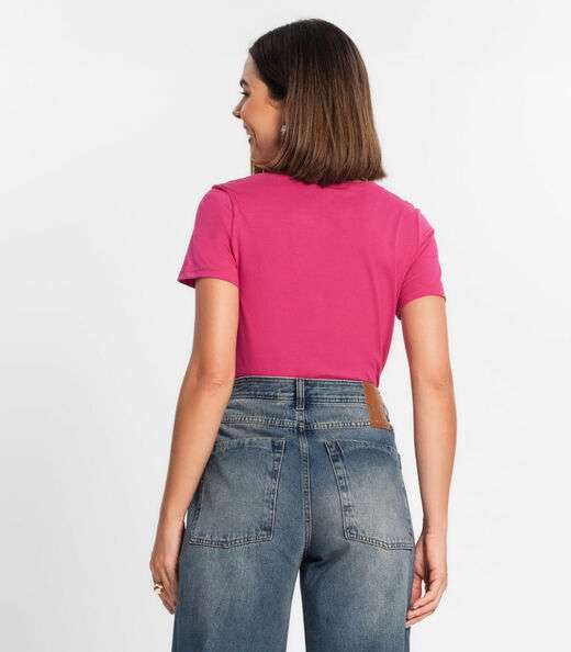 Blusa Feminina Manga Curta Decote V Rovitex Rosa