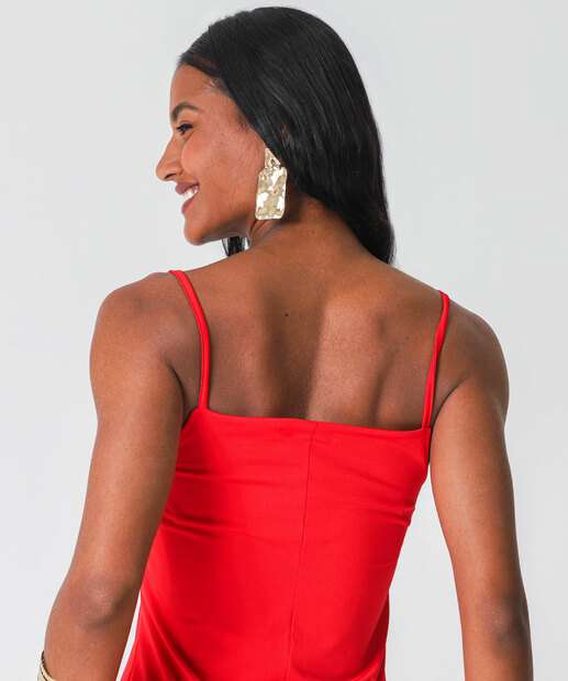 Vestido Midi Feminino Fenda Alças Finas Marisa Vermelho