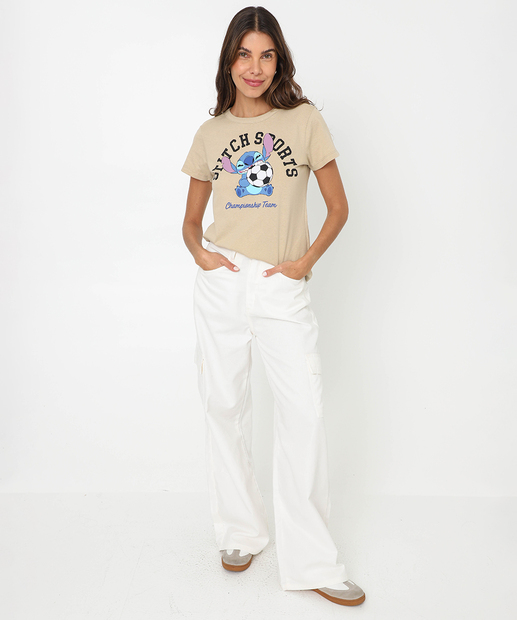 Blusa Feminina Estampa Stitch Manga Curta Disney Cinza