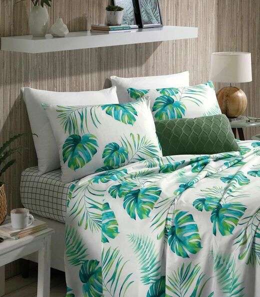 Jogo De Cama Queen Folhas 200 Fios Lar E Lazer Branco