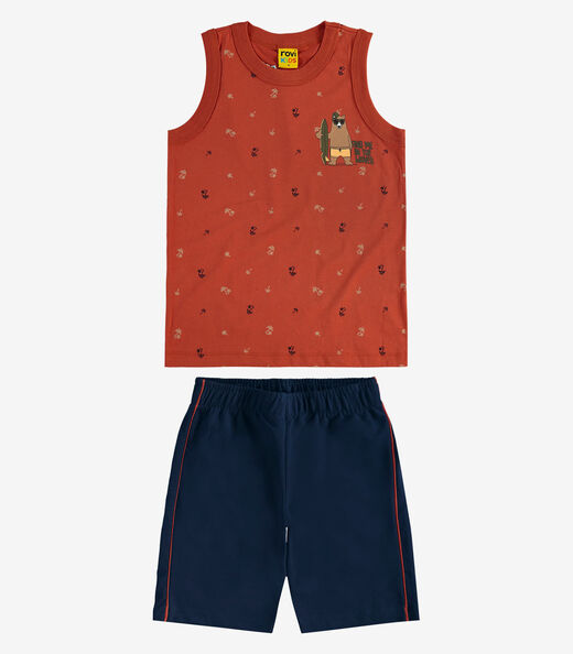 Conjunto Camiseta com Bermuda Meia Malha Rovi Kids Laranja