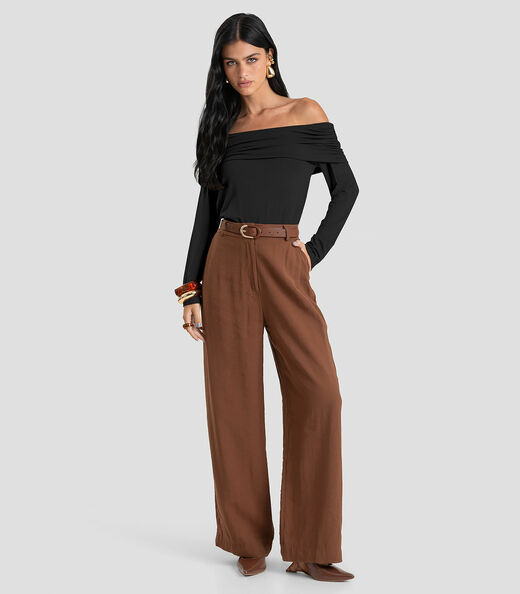 Blusa Feminina Ombro a Ombro em Malha Visco Dianna Preto
