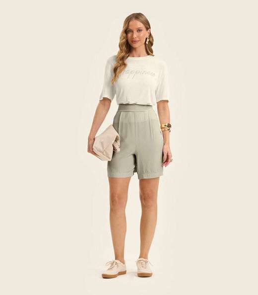 Blusa Feminina Manga Curta Visco Tricot Rovitex Bege