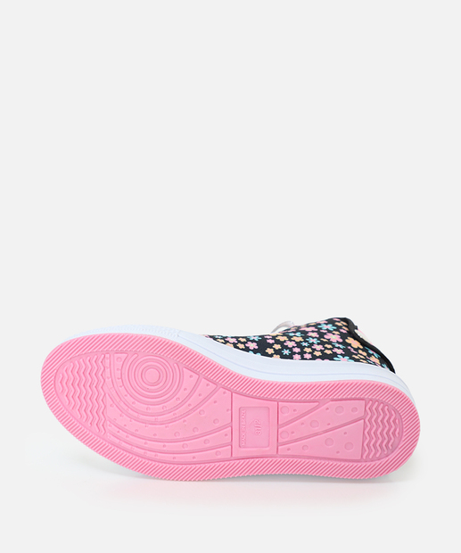 Tênis Infantil Casual Estampa Flores Preto