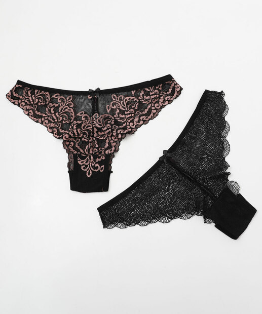 Image_Kit 2 Calcinhas Tanga Renda Bicolor Marisa Preto