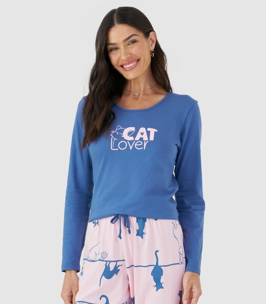 Pijama Longo Feminino Mensageira Da Paz Azul
