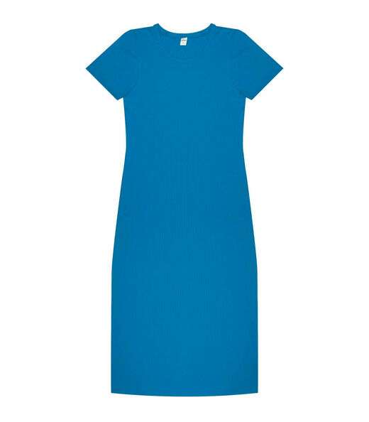 Vestido Midi Ribana Canelada Básico Rovitex Azul