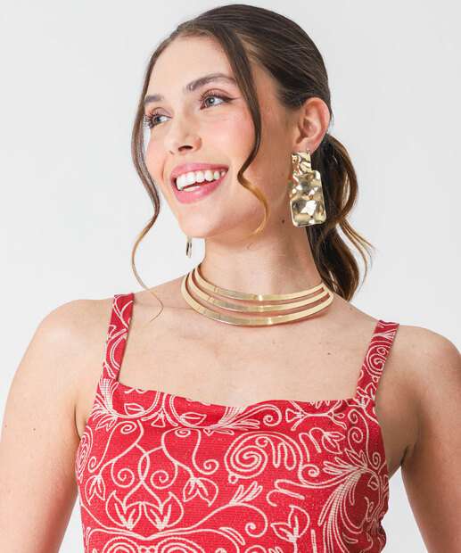 Vestido Midi Feminino Estampado Brilho Lurex Marisa