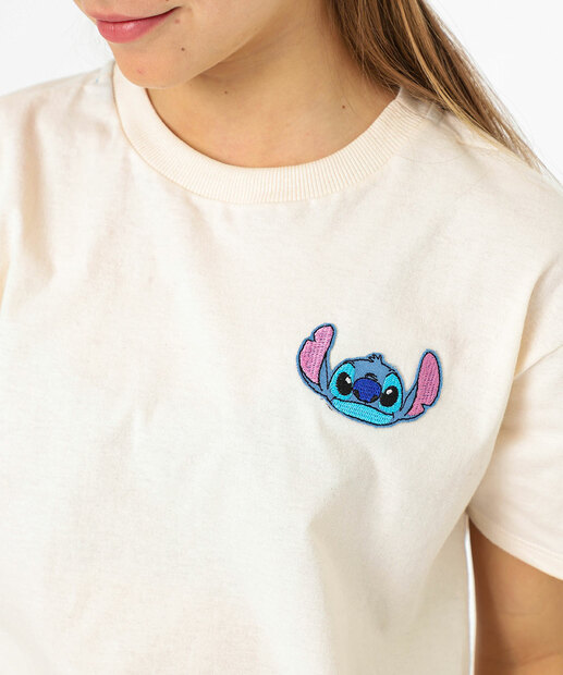 Blusa Juvenil Cropped Stitch Disney Tam 10 a 16 Bege