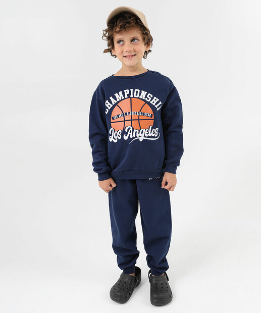 Blusão Infantil Moletom Estampado Marisa Tam 4 a 10 Azul