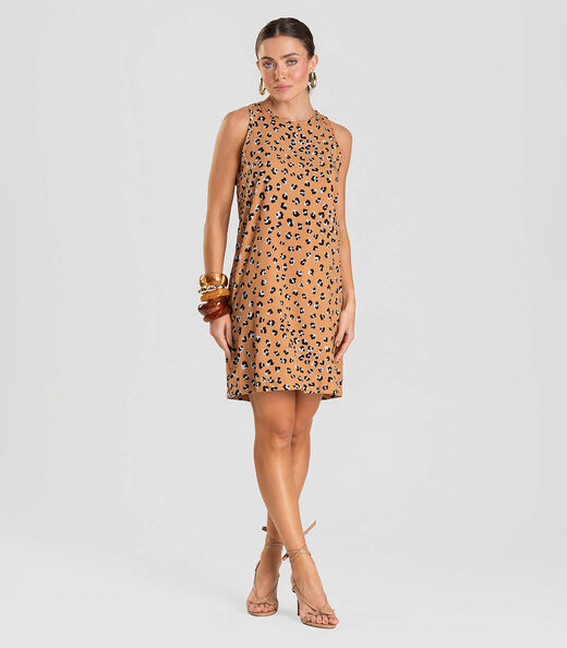 Vestido Curto Feminino Estampado Dianna Bege
