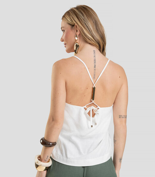 Regata Feminina em Tecido Linho Dianna Bege