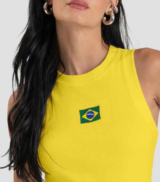 Regata Feminina em Ribana Canelada Brasil Dianna Amarelo