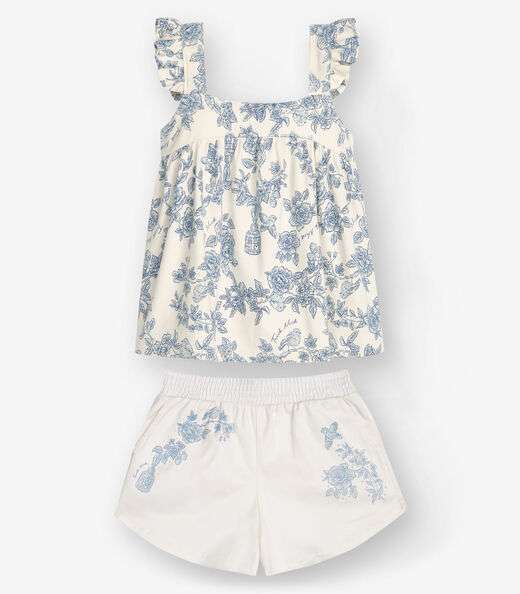 Conjunto Bata com Shorts Menina Trick Nick Azul