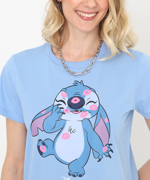 Camiseta Feminina Estampa Stitch Disney Azul