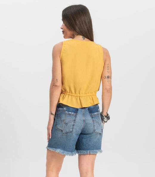 Regata Feminina em Crepe Infinita Cor Amarelo