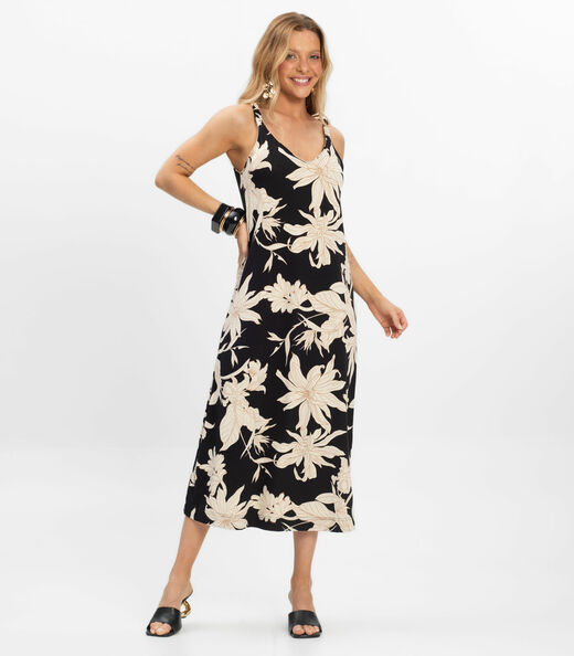 Vestido Super Midi Feminino Visco Maquinetada Preto